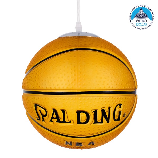 GloboStar® SPALDING NBA 00649 Παιδικό Κρεμαστό Φωτιστικό Μπάλα Μονόφωτο 1 x E27 IP20 Πορτοκαλί & Μαύρο Γυαλί - Μ25 x Π25 x Υ25cm