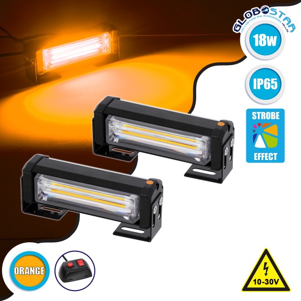 GloboStar® 85027 PRO Series ΣΕΤ 2 x Μπάρες Σήμανσης Οχήματος Οδικής Βοήθείας για Αυτοκίνητα & Φορτηγά 13 Προγραμμάτων Φωτισμού LED CREE CXB COB 18W DC 10-30V Αδιάβροχο IP65 Πορτοκαλί