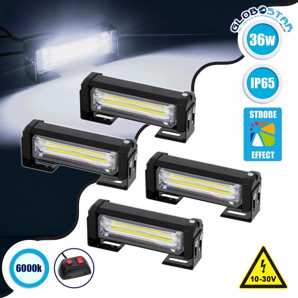 GloboStar® 85034 PRO Series ΣΕΤ 4 x Μπάρες Σήμανσης Οχήματος Ασθενοφόρου για Αυτοκίνητα & Φορτηγά 13 Προγραμμάτων Φωτισμού LED CREE CXB COB 36W DC 10-30V Αδιάβροχο IP65 Ψυχρό Λευκό 6000K