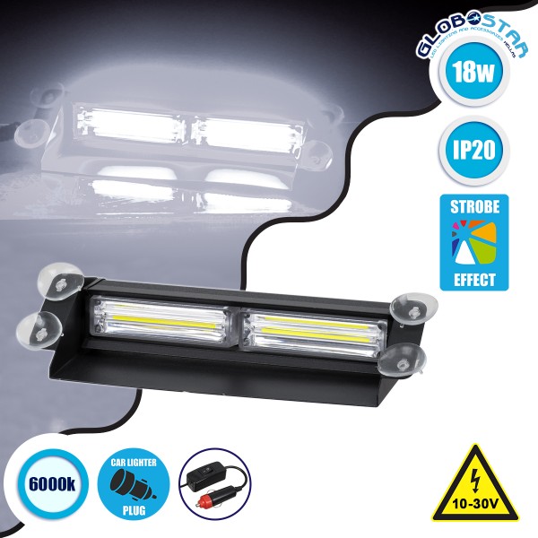 GloboStar® 85116 PRO Series Μπάρα Σήμανσης με Βεντούζες για Παρμπρίζ Οχήματος Ασθενοφόρου για Αυτοκίνητα & Φορτηγά 13 Προγραμμάτων Φωτισμού LED CREE CXB COB 18W DC 10-30V IP20 Ψυχρό Λευκό 6000K