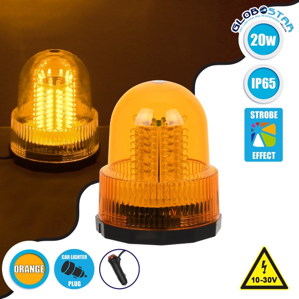 GloboStar® 85159 PRO Series Φάρος Σήμανσης Οχήματος Οδικής Βοήθείας για Αυτοκίνητα & Φορτηγά 6 Προγραμμάτων Φωτισμού STROBE LED 20W DC 10-30V Αδιάβροχος IP65 Πορτοκαλί