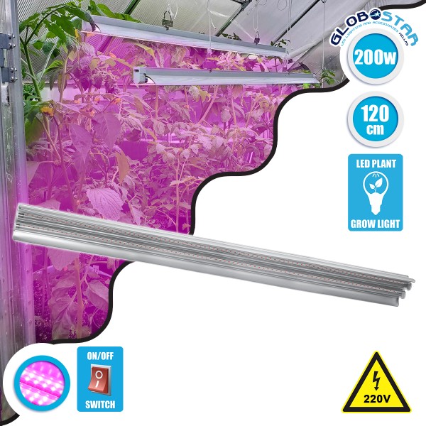 GloboStar® 85958 Linear Grow Light Full Spectrum LED Γραμμικό Φωτιστικό Ανάπτυξης Φυτών Θερμοκηπίου 120cm SMD 2835 200W 120° AC230V IP54 Εσωτερικού Χώρου για Κάλυψη Επιφάνειας 1.2m x 1.2m Πλήρους Φάσματος Φωτισμού