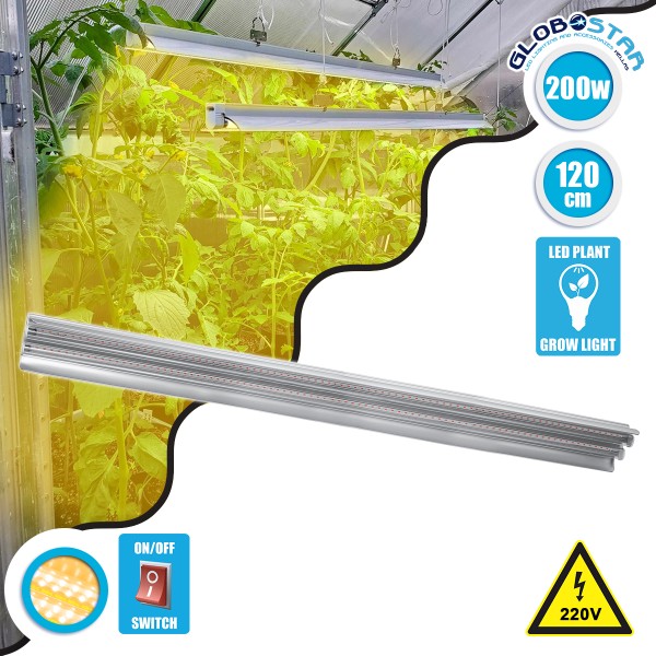 GloboStar® 85959 Linear Grow Light Hydro Spectrum LED Γραμμικό Φωτιστικό Ανάπτυξης Φυτών Υδροπονικού Θερμοκηπίου 120cm SMD 2835 200W 120° AC230V IP54 Εσωτερικού Χώρου για Κάλυψη Επιφάνειας 1.2m x 1.2m