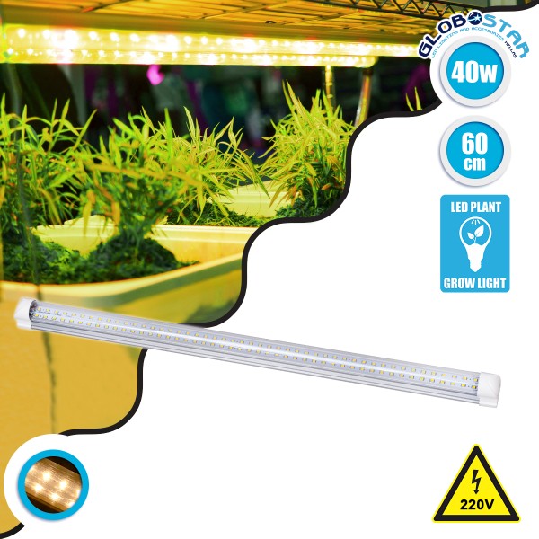 GloboStar® 85962 Linear Grow Light Hydro Spectrum LED Γραμμικό Φωτιστικό Ανάπτυξης Φυτών Υδροπονικού Θερμοκηπίου 60cm SMD 2835 40W 160° AC230V IP54 Εσωτερικού Χώρου για Κάλυψη Επιφάνειας 0.6m x 0.6m