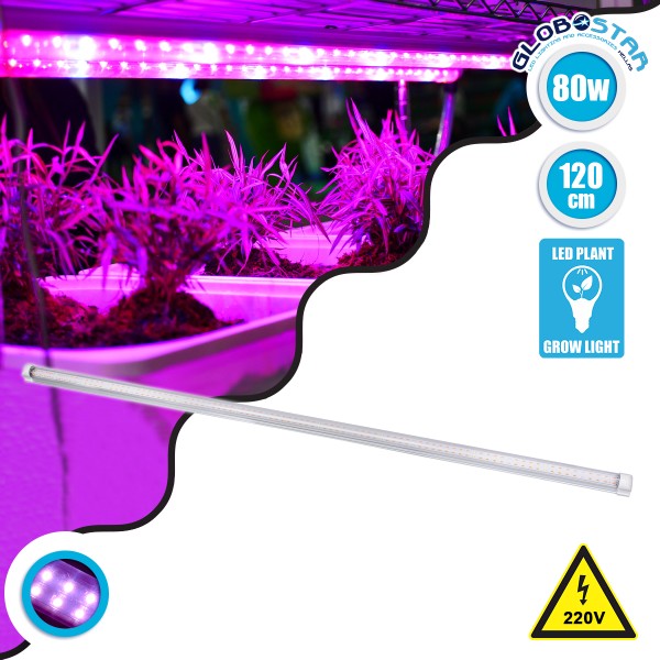 GloboStar® 85963 Linear Grow Light Full Spectrum LED Γραμμικό Φωτιστικό Ανάπτυξης Φυτών Θερμοκηπίου 120cm SMD 2835 80W 160° AC230V IP54 Εσωτερικού Χώρου για Κάλυψη Επιφάνειας 1.2m x 1.2m Πλήρους Φάσματος Φωτισμού