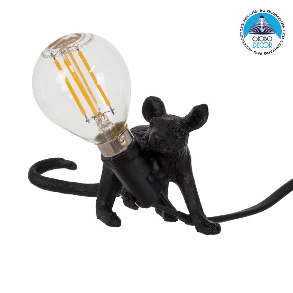 GloboStar® MOUSE 00675 Vintage Επιτραπέζιο Φωτιστικό Πορτατίφ Μονόφωτο 1 x E12 IP20 Μαύρο Πλαστικό - Μ13 x Π4 x Υ7cm
