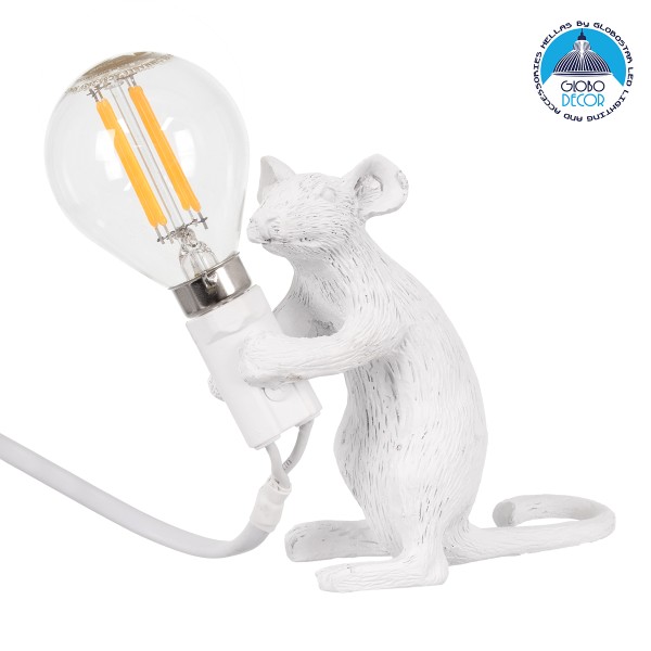 GloboStar® MOUSE 00679 Vintage Επιτραπέζιο Φωτιστικό Πορτατίφ Μονόφωτο 1 x E12 IP20 Λευκό Πλαστικό - Μ12 x Π4 x Υ10cm