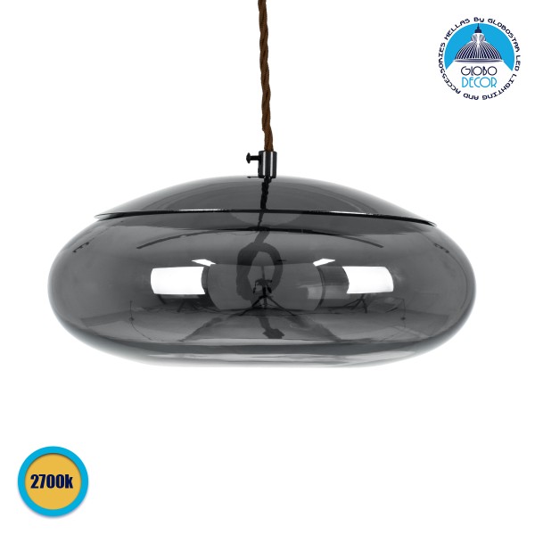 GLOBOSTAR® AXTON 00751 Μοντέρνο Κρεμαστό Φωτιστικό Οροφής LED 5W 500lm 180° AC 220-240V IP20 Θερμό Λευκό 2700K - Sanan SMD Chip - Μαύρο & Μαύρο Φιμέ - Μ30 x Π30 x Υ15cm - 2 Xρόνια Εγγύηση