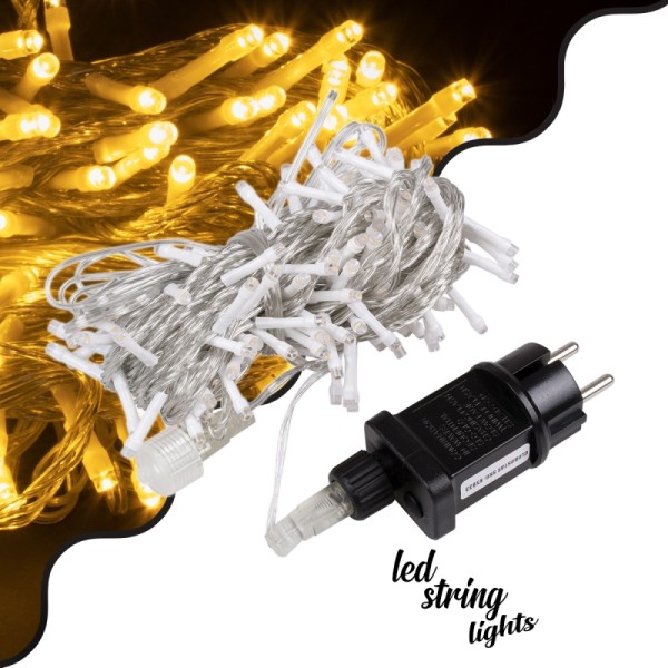 85833 Διακοσμητική Γιρλάντα 13 Μέτρα με Controller 8 Προγραμμάτων Εναλλαγών Φωτισμού - Επεκτεινόμενη 100 LED 3.6W AC 230V με Διάφανο Καλώδιο & Πρίζα Schuko Αδιάβροχη IP44 Θερμό Λευκό 3000K Μ13m