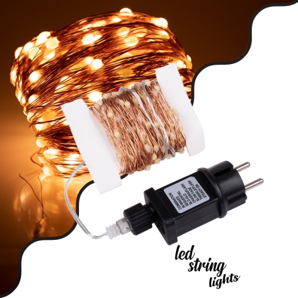 85842 Διακοσμητική Γιρλάντα 20 Μέτρα με Controller 8 Προγραμμάτων Εναλλαγών Φωτισμού - 200 LED 1.3W AC 230V με Χάλκινο Καλώδιο & Πρίζα Schuko Αδιάβροχη IP44 Θερμό Λευκό 3000K Μ20m85842 Διακοσμητική Γιρλάντα 20 Μέτρα με Controller 8 Προγραμμάτων Εναλλαγών 