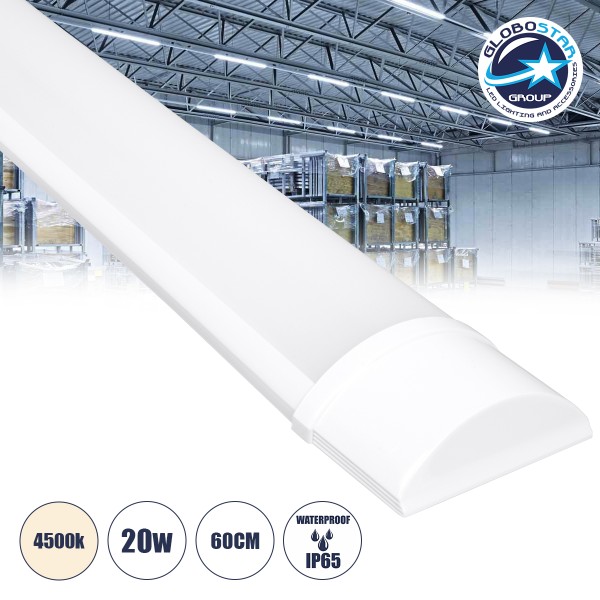 GloboStar® 60156 LED Γραμμικό Βιομηχανικό Φωτιστικό Tri-Proof 60cm 20W 1847lm 120° AC 220-240V Αδιάβροχο IP65 Μ60 x Π7.5 x Υ2.5cm Φυσικό Λευκό 4500K - 2 Χρόνια Εγγύηση