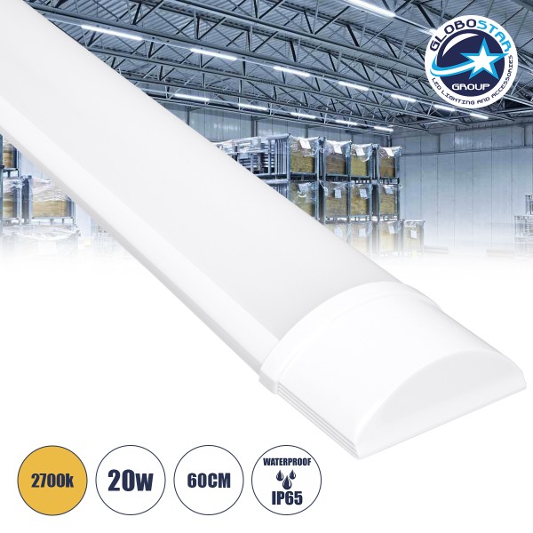 GloboStar® 60157 LED Γραμμικό Βιομηχανικό Φωτιστικό Tri-Proof 60cm 20W 1808lm 120° AC 220-240V Αδιάβροχο IP65 Μ60 x Π7.5 x Υ2.5cm Θερμό Λευκό 2700K - 2 Χρόνια Εγγύηση