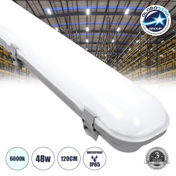 GloboStar® 60173 LED Γραμμικό Βιομηχανικό Φωτιστικό Tri-Proof 120cm 48W 5617lm 120° AC 220-240V Αδιάβροχο IP65 Μ120 x Π10,5 x Υ8cm Ψυχρό Λευκό 6000K - 3 Χρόνια Εγγύηση