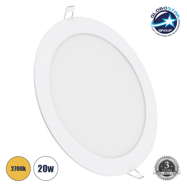 GloboStar® 60190 Χωνευτό LED Panel Φ22cm 20W 2060lm 120° AC 220-240V IP20 Φ22.2 x Υ1.9cm Θερμό Λευκό 2700K - 3 Years Warranty