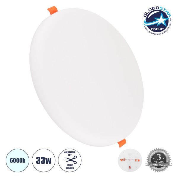 GLOBOSTAR® PANELEON 60191 Χωνευτό Panel Οροφής με Σύστημα Ρυθμιζόμενης Τρύπας Κοπής LED 33W 3590lm 180° AC 220-240V IP20 Ψυχρό Λευκό 6000K - Lumileds SMD Chip & TÜV SÜD Driver - Λευκό Γαλακτερό - Μ22.2 x Π22.2 x Υ2cm / Q3.5cm έως Q20.5cm - 3 Χρόνια Εγγύησ