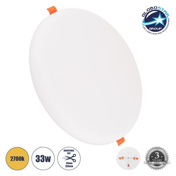 GLOBOSTAR® PANELEON 60193 Χωνευτό Panel Οροφής με Σύστημα Ρυθμιζόμενης Τρύπας Κοπής LED 33W 3393lm 180° AC 220-240V IP20 Θερμό Λευκό 2700K - Lumileds SMD Chip & TÜV SÜD Driver - Λευκό Γαλακτερό - Μ22.2 x Π22.2 x Υ2cm / Q3.5cm έως Q20.5cm - 3 Χρόνια Εγγύησ