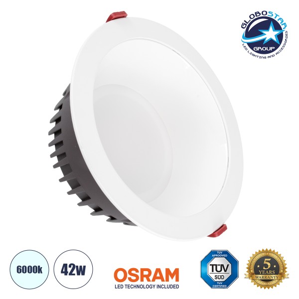 GloboStar® 60194 Χωνευτό LED Panel Downlight Φ22cm 42W 5250lm 60° AC 220-240V IP20 Φ22 x Υ9.5cm Ψυχρό Λευκό 6000K - OSRAM LED CHIP TECHNOLOGY - 5 Years Warranty