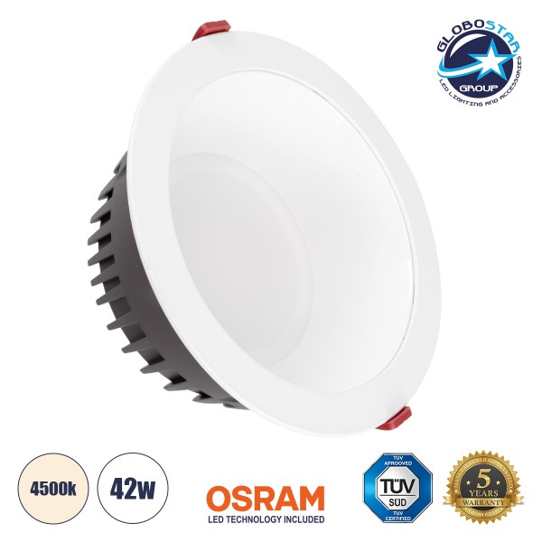 GloboStar® 60195 Χωνευτό LED Panel Downlight Φ22cm 42W 5040lm 60° AC 220-240V IP20 Φ22 x Υ9.5cm Φυσικό Λευκό 4500K - OSRAM LED CHIP TECHNOLOGY - 5 Years Warranty