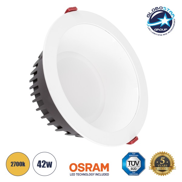 GloboStar® 60196 Χωνευτό LED Panel Downlight Φ22cm 42W 4830lm 60° AC 220-240V IP20 Φ22 x Υ9.5cm Θερμό Λευκό 2700K - OSRAM LED CHIP TECHNOLOGY - 5 Years Warranty