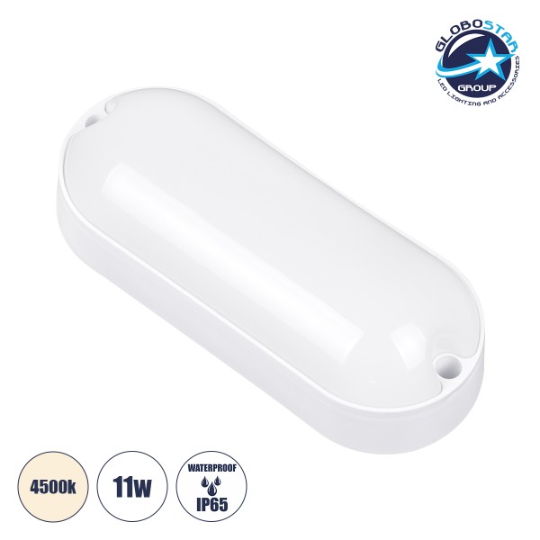 GloboStar® HOMIE 61001 LED Πλαφονιέρα Οροφής - Τοίχου Οβάλ 11W 939lm 150° AC 220-240V Αδιάβροχο IP65 Μ17 x Π7 x Υ4.5cm Φυσικό Λευκό 4500K - 3 Years Warranty