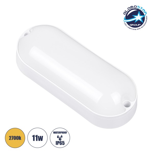 GloboStar® HOMIE 61002 LED Πλαφονιέρα Οροφής - Τοίχου Οβάλ 11W 918lm 150° AC 220-240V Αδιάβροχο IP65 Μ17 x Π7 x Υ4.5cm Θερμό Λευκό 2700K - 3 Years Warranty