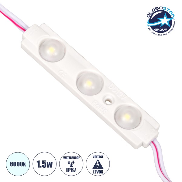 GloboStar® 73707 20 Τεμάχια x LED Modules 3 x SMD 5730 1.5W 180lm DC 12V Αδιάβροχο IP67 Ψυχρό Λευκό 6000K