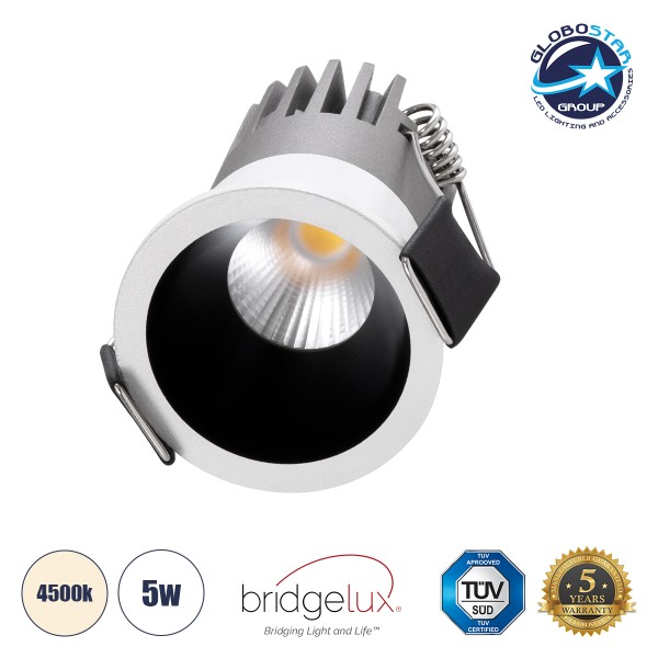 GloboStar® MICRO-S 60234 Χωνευτό LED Spot Downlight TrimLess Φ4cm 5W 650lm 38° AC 220-240V IP20 Φ4 x Υ5.9cm - Στρόγγυλο - Λευκό με Μαύρο Κάτοπτρο - Φυσικό Λευκό 4500K - Bridgelux COB - 5 Years Warranty