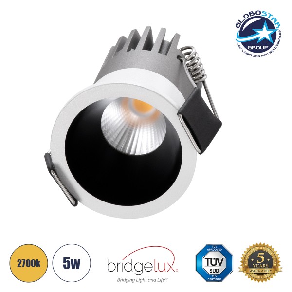 GloboStar® MICRO-S 60235 Χωνευτό LED Spot Downlight TrimLess Φ4cm 5W 625lm 38° AC 220-240V IP20 Φ4 x Υ5.9cm - Στρόγγυλο - Λευκό με Μαύρο Κάτοπτρο - Θερμό Λευκό 2700K - Bridgelux COB - 5 Years Warranty