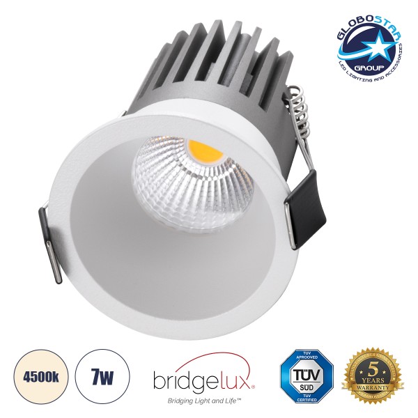 GloboStar® MICRO-B 60242 Χωνευτό LED Spot Downlight TrimLess Φ6cm 7W 910lm 38° AC 220-240V IP20 Φ6 x Υ7.8cm - Στρόγγυλο - Λευκό - Φυσικό Λευκό 4500K - Bridgelux COB - 5 Years Warranty