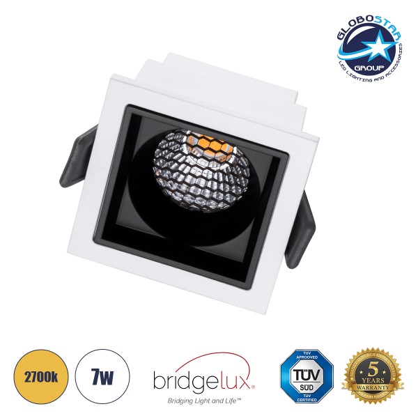GloboStar® PLUTO-S 60265 Χωνευτό LED Spot Downlight TrimLess Μ6.4xΠ6.4cm 7W 875lm 38° AC 220-240V IP20 Μ6.4 x Π6.4 x Υ4.9cm - Τετράγωνο - Λευκό με Μαύρο Κάτοπτρο & Anti-Glare HoneyComb - Θερμό Λευκό 2700K - Bridgelux COB - 5 Years Warranty