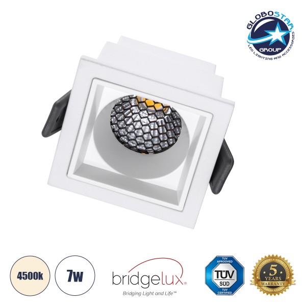 GloboStar® PLUTO-S 60266 Χωνευτό LED Spot Downlight TrimLess Μ6.4xΠ6.4cm 7W 910lm 38° AC 220-240V IP20 Μ6.4 x Π6.4 x Υ4.9cm - Τετράγωνο - Λευκό & Anti-Glare HoneyComb - Φυσικό Λευκό 4500K - Bridgelux COB - 5 Years Warranty