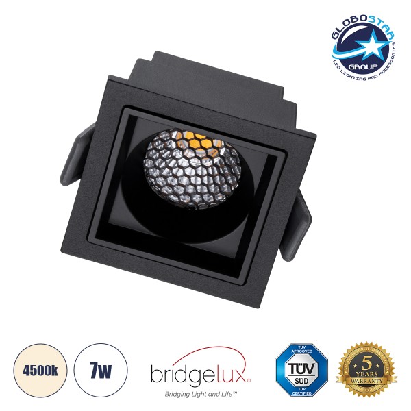 GloboStar® PLUTO-S 60268 Χωνευτό LED Spot Downlight TrimLess Μ6.4xΠ6.4cm 7W 910lm 38° AC 220-240V IP20 Μ6.4 x Π6.4 x Υ4.9cm - Τετράγωνο - Μαύρο & Anti-Glare HoneyComb - Φυσικό Λευκό 4500K - Bridgelux COB - 5 Years Warranty