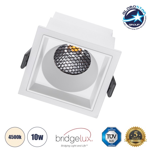 GloboStar® PLUTO-M 60272 Χωνευτό LED Spot Downlight TrimLess Μ8.4xΠ8.4cm 10W 1300lm 38° AC 220-240V IP20 Μ8.4 x Π8.4 x Υ5.9cm - Τετράγωνο - Λευκό & Anti-Glare HoneyComb - Φυσικό Λευκό 4500K - Bridgelux COB - 5 Years Warranty