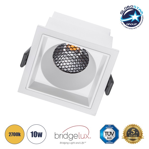 GloboStar® PLUTO-M 60273 Χωνευτό LED Spot Downlight TrimLess Μ8.4xΠ8.4cm 10W 1250lm 38° AC 220-240V IP20 Μ8.4 x Π8.4 x Υ5.9cm - Τετράγωνο - Λευκό & Anti-Glare HoneyComb - Θερμό Λευκό 2700K - Bridgelux COB - 5 Years Warranty