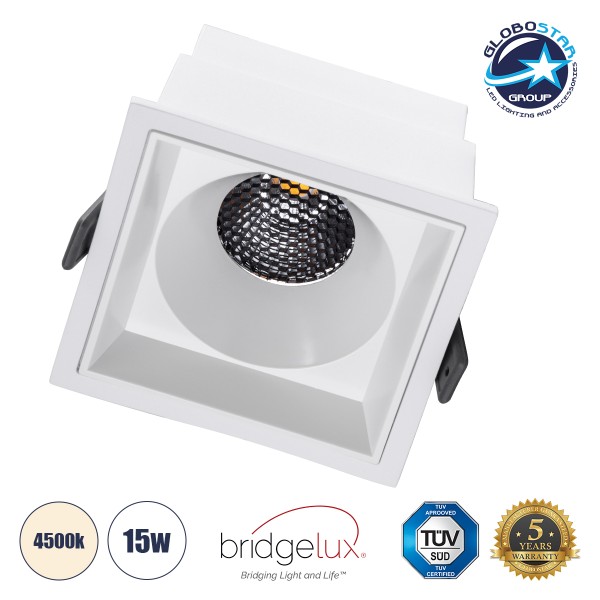 GloboStar® PLUTO-B 60278 Χωνευτό LED Spot Downlight TrimLess Μ10.4xΠ10.4cm 15W 1950lm 38° AC 220-240V IP20 Μ10.4 x Π10.4 x Υ6.5cm - Τετράγωνο - Λευκό & Anti-Glare HoneyComb - Φυσικό Λευκό 4500K - Bridgelux COB - 5 Years Warranty