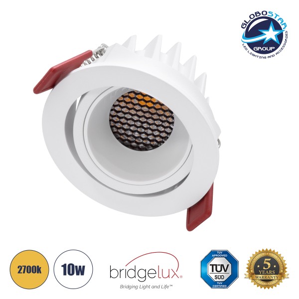GloboStar® LEO-R 60285 Χωνευτό LED Spot Downlight TrimLess Φ8.5cm 10W 1250lm 38° AC 220-240V IP20 Φ8.5 x Υ6.6cm - Στρόγγυλο - Κινούμενο - Λευκό & Anti-Glare HoneyComb - Θερμό Λευκό 2700K - Bridgelux COB - 5 Years Warranty