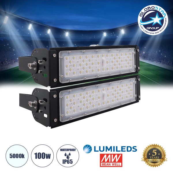 GloboStar® GOLIATH 90100-2 LED Προβολέας Γηπέδου - Φωτιστικό Tunnel 100W 16000LM 75°*135° AC 100-277V IP65 -  Ψυχρό Λευκό 5000K - MeanWell Driver & LumiLEDs Chip - 5 Years Warranty