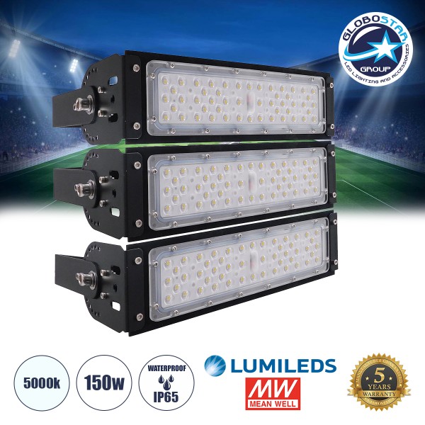 GloboStar® GOLIATH 90100-3 LED Προβολέας Γηπέδου - Φωτιστικό Tunnel 150W 24000LM 75°*135° AC 100-277V IP65 -  Ψυχρό Λευκό 5000K - MeanWell Driver & LumiLEDs Chip - 5 Years Warranty