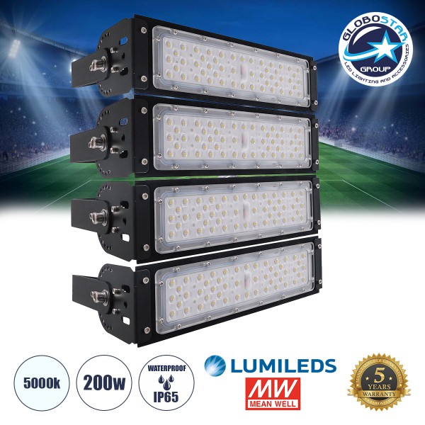 GloboStar® GOLIATH 90100-4 LED Προβολέας Γηπέδου - Φωτιστικό Tunnel 200W 32000LM 75°*135° AC 100-277V IP65 -  Ψυχρό Λευκό 5000K - MeanWell Driver & LumiLEDs Chip - 5 Years Warranty