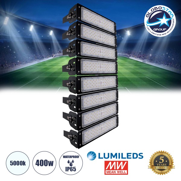GloboStar® GOLIATH 90100-8 LED Προβολέας Γηπέδου - Φωτιστικό Tunnel 400W 64000LM 75°*135° AC 100-277V IP65 -  Ψυχρό Λευκό 5000K - MeanWell Driver & LumiLEDs Chip - 5 Years Warranty