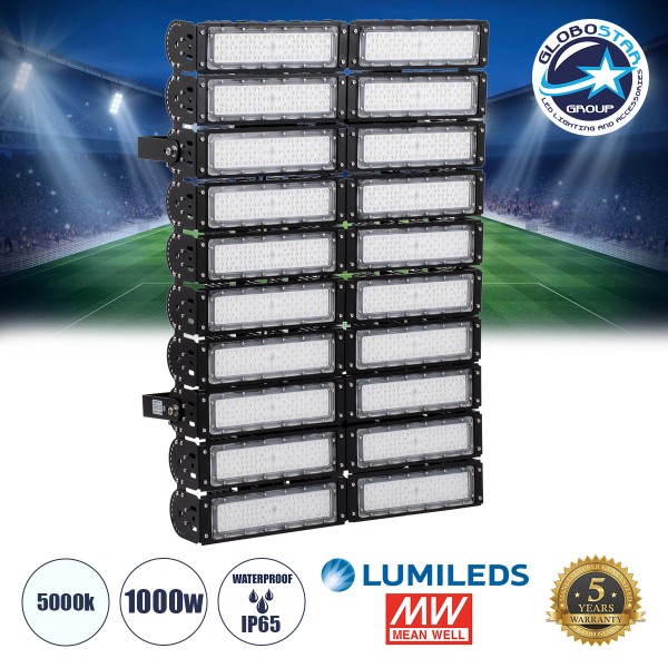 GloboStar® GOLIATH 90105 LED Προβολέας Γηπέδου - Φωτιστικό Tunnel 1000W 160000LM 75°*135° AC 100-277V Αδιάβροχο IP65 Μ62 x Π22 x Υ90cm Ψυχρό Λευκό 5000K - MeanWell Driver & LumiLEDs Chip - 5 Χρόνια Εγγύηση