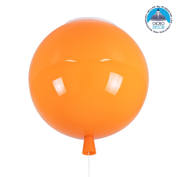 GloboStar® BALLOON 00650 Παιδικό Φωτιστικό Οροφής Μπάλα Μονόφωτο 1 x E27 IP20 Πορτοκαλί Πλαστικό με Ασημί Μέταλλο - Μ30 x Π30 x Υ33cm