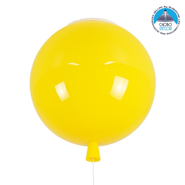 GloboStar® BALLOON 00651 Παιδικό Φωτιστικό Οροφής Μπάλα Μονόφωτο 1 x E27 IP20 Κίτρινο Πλαστικό με Ασημί Μέταλλο - Μ30 x Π30 x Υ33cm