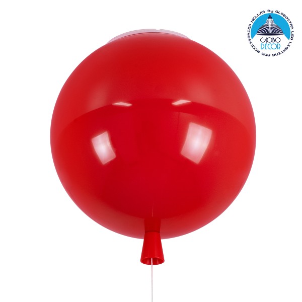 GLOBOSTAR® BALLOON 00652 Παιδικό Φωτιστικό Οροφής με Ντουί 1 x E27 AC 220-240V IP20 - Κόκκινο - Μ30 x Π30 x Υ33cm