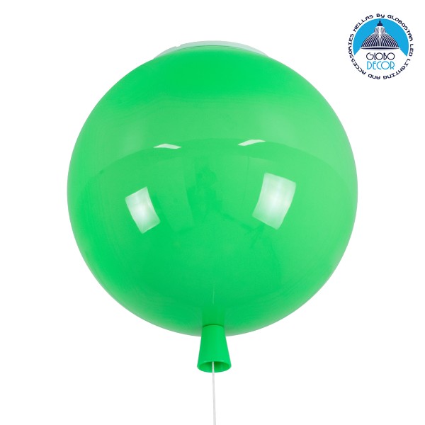GloboStar® BALLOON 00653 Παιδικό Φωτιστικό Οροφής Μπάλα Μονόφωτο 1 x E27 IP20 Πράσινο Πλαστικό με Ασημί Μέταλλο - Μ30 x Π30 x Υ33cm