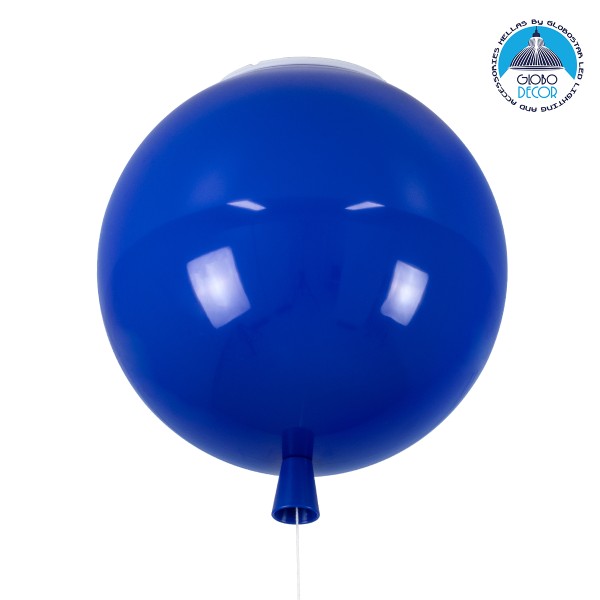 GloboStar® BALLOON 00654 Παιδικό Φωτιστικό Οροφής Μπάλα Μονόφωτο 1 x E27 IP20 Μπλε Πλαστικό με Ασημί Μέταλλο - Μ30 x Π30 x Υ33cm
