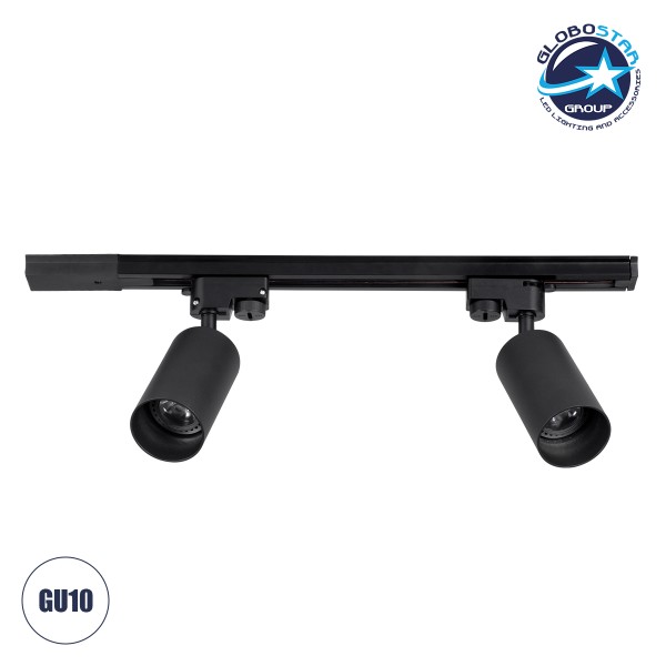 GloboStar® LEO 60354 Μοντέρνο Φωτιστικό Οροφής Ράγα Δίφωτο 2 x GU10 IP20 Μαύρο Αλουμίνιο - Μ50.5 x Π6 x Υ20cm - 5 Χρόνια Εγγύηση