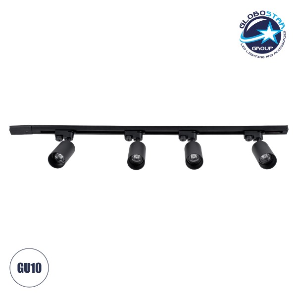 GloboStar® LEO 60356 Μοντέρνο Φωτιστικό Οροφής Ράγα Πολύφωτο 4 x GU10 IP20 Μαύρο Αλουμίνιο - Μ100 x Π6 x Υ20cm - 5 Χρόνια Εγγύηση