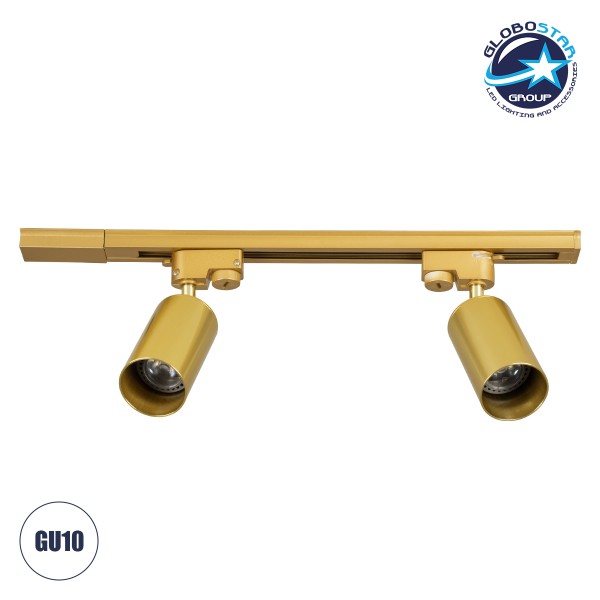 GloboStar® LEO 60358 Μοντέρνο Φωτιστικό Οροφής Ράγα Δίφωτο 2 x GU10 IP20 Χρυσό Αλουμίνιο - Μ50.5 x Π6 x Υ20cm - 5 Χρόνια Εγγύηση