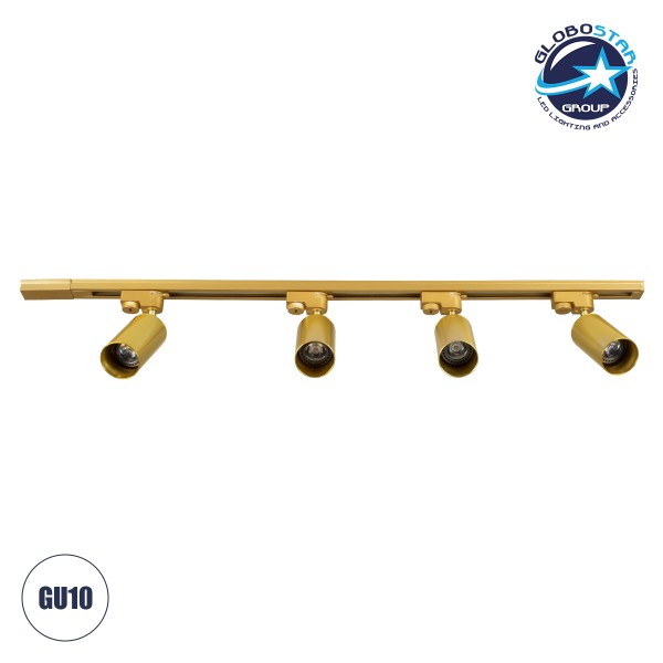 GloboStar® LEO 60360 Μοντέρνο Φωτιστικό Οροφής Ράγα Πολύφωτο 4 x GU10 IP20 Χρυσό Αλουμίνιο - Μ100 x Π6 x Υ20cm - 5 Χρόνια Εγγύηση